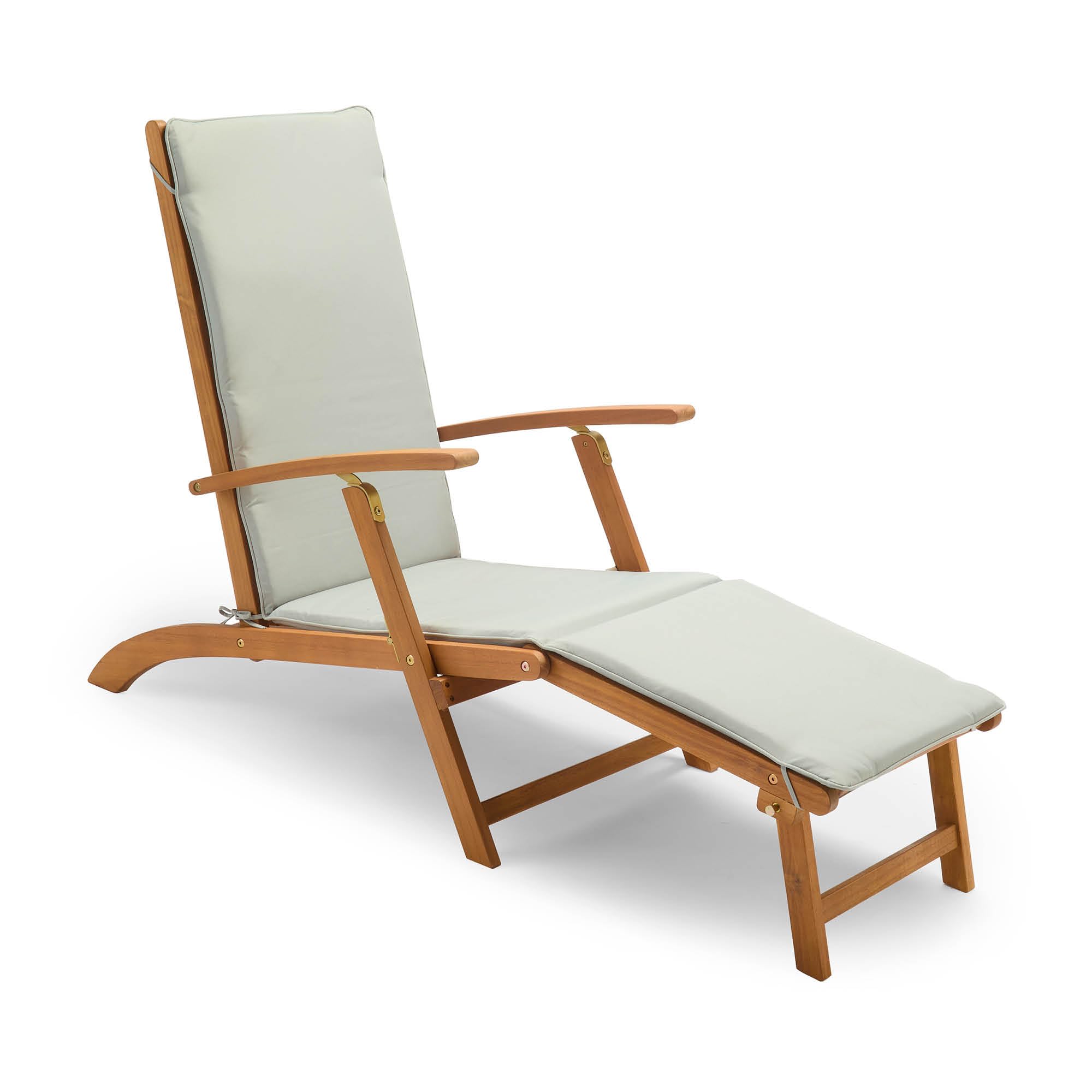 VonHaus Wooden Sun Lounger for Garden - Folding Sunlounger with Removable Footrest & Cushion - Acacia Hardwood Foldable Reclining Sunbed - Outdoor Loungers & Recliners - Hudson