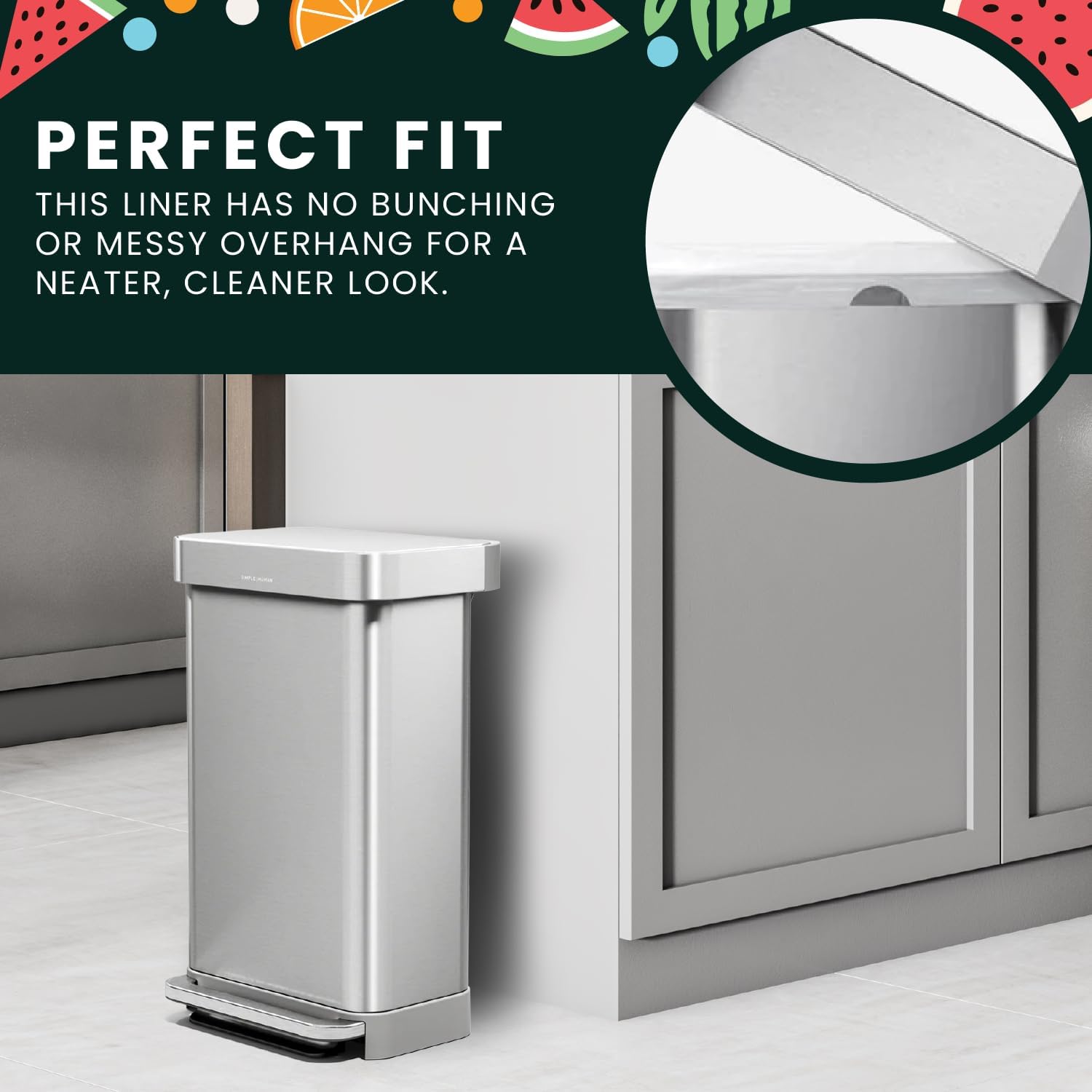 Bags for Code M simplehuman Step Garbage Cans | Extra Thick Trash Liner with 45 Liter Capacity and Folded Drawstring | 100 Unscented Bags