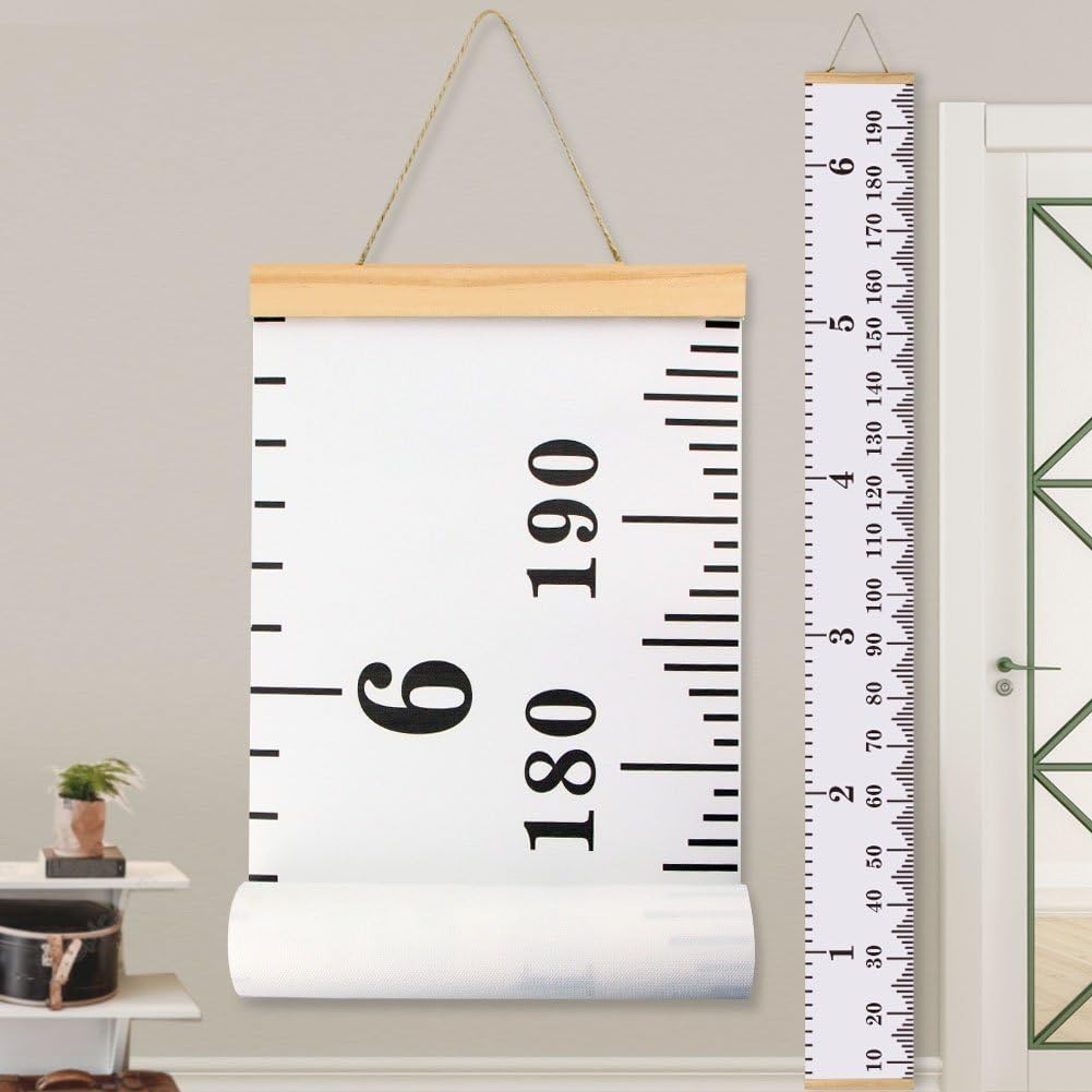 KINBON Baby Height Growth Chart Ruler Kids Roll-up Canvas Height Chart Removable Wall Hanging Measurement Chart Wall Decor for Kids Nursery Room (79'' X 7.9'')