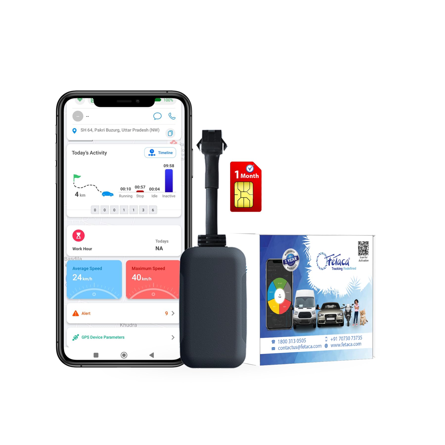 EC08 Wired GPS Tracker for Car/Bike | AI Features | Live Tracking + Engine ON-Off Alerts | Anti-Theft | Towing Alerts | Installation Support | 1 Month SIM Data & Software Subscription |