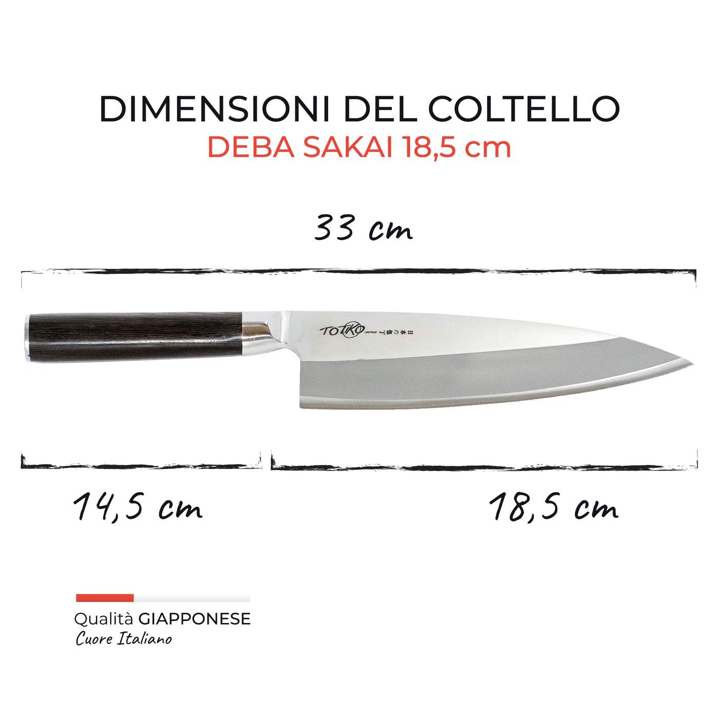 Coltello da Cucina Professionale Giapponese, Coltello Professionale in Acciaio, Lama da 18,5cm, Deba, Manico in Legno Trattato, Coltello da Pesce - Sakai Japan Knives
