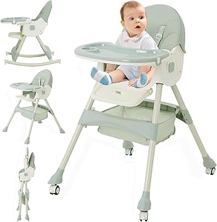 Baby HighChair 3in1 High Chair Adjustable Folding Baby Chairs with Multiple Height and 3 Position Backrest Rocking Chair Reclining Seat Convertible High Chair Portable Highchair