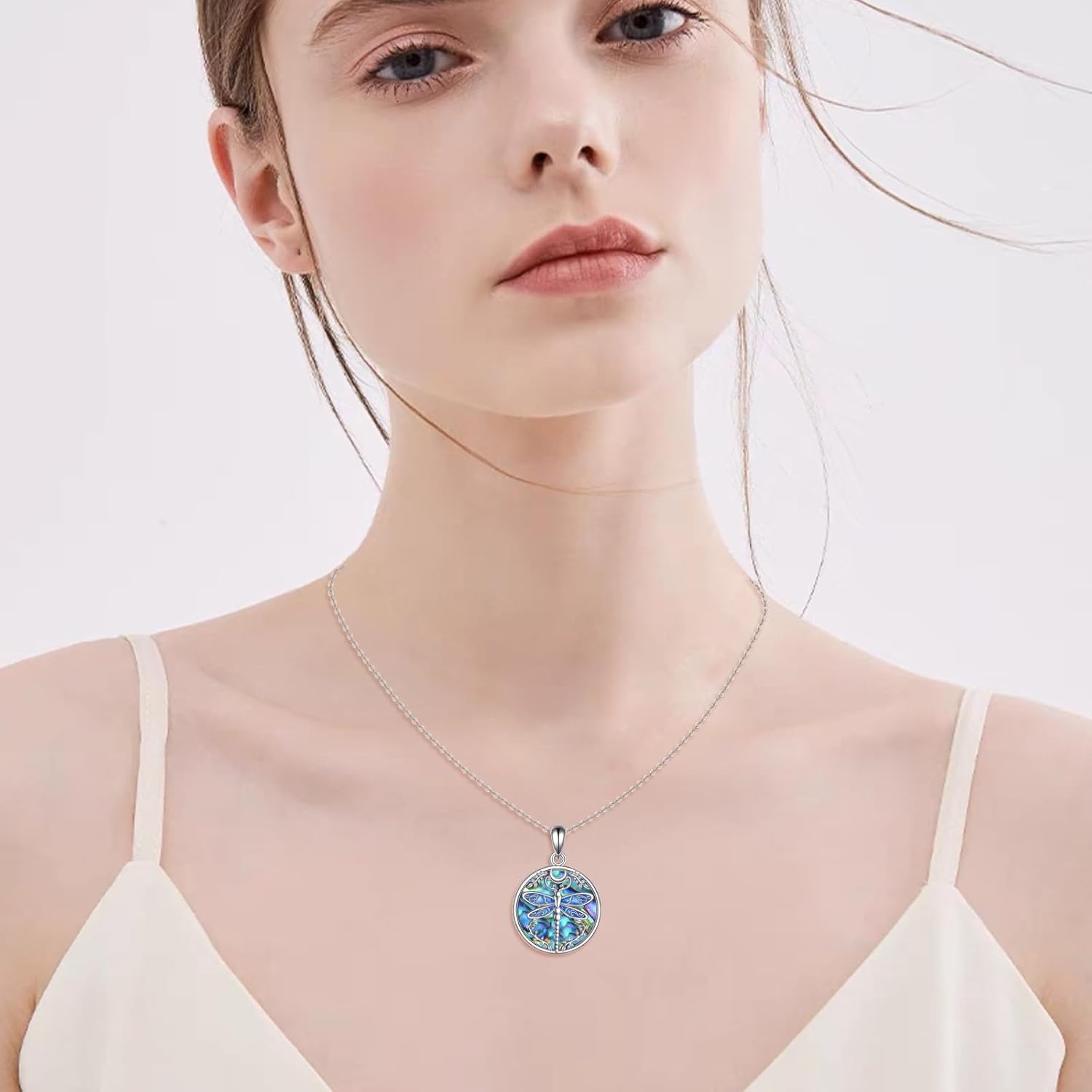 Sterling Silver Dragonfly/Horse//Otter/MermaidHighland Cow Necklace Abalone Shell Pendant Cute Animal Jewelry Gifts for Women - Image 2