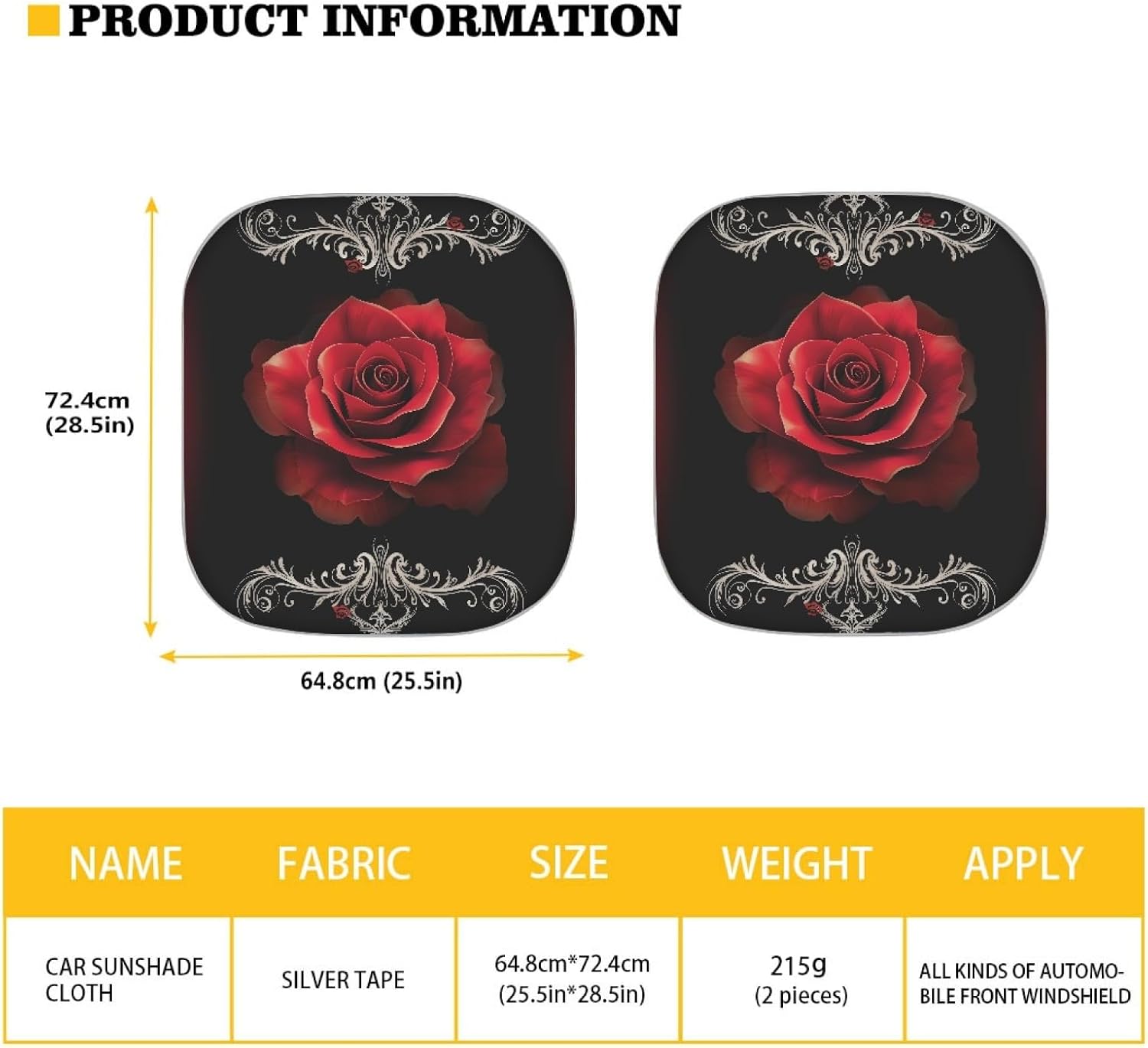 Red Rose 2-Piece Sun Shade for Car Window Sun Blocker Blocks 99% UV Rays Cool Car for Motor Vehicle Trucks Suvs