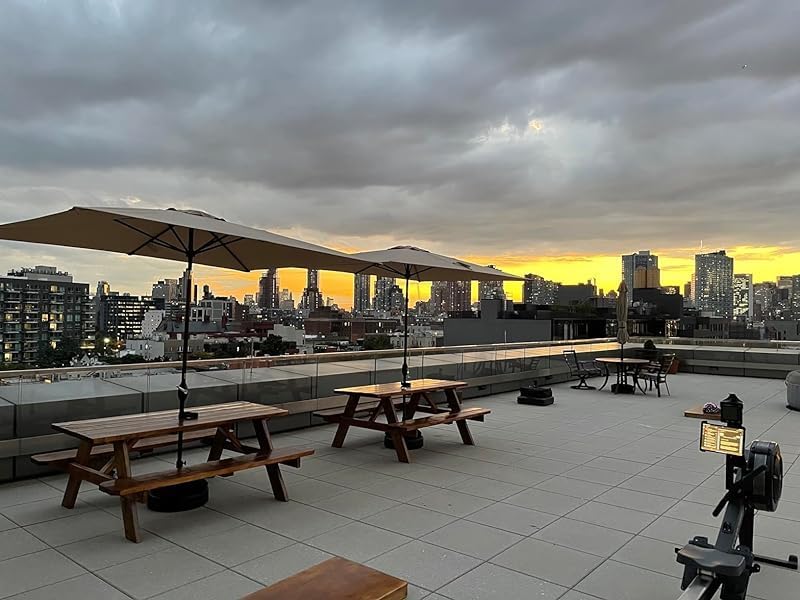 Miniatura 3 de CASAINC Sombrilla solar LED rectangular de 6.5 x 10 pies para patio, mesa de mercado, sombrilla de aluminio con botón de inclinación y manivela para