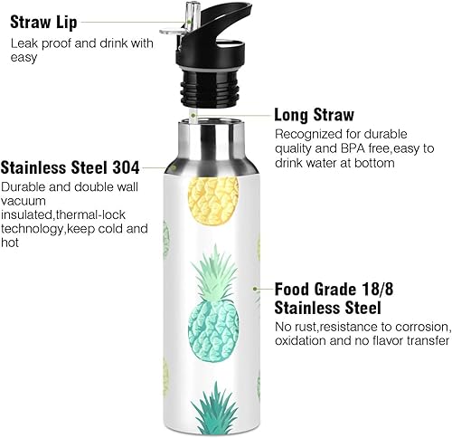 Miniatura 3 de Botella de agua aislada de 20 onzas, botella de agua deportiva sin BPA aislada para gimnasio, viajes al aire libre, escuela, mezcla de piña fresca