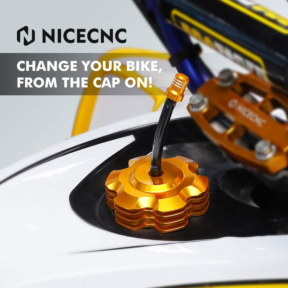 NICECNC Gold Gas Fuel Cap with Breather Tube Compatible with Yamaha Raptor 700 700R 50 BW350 Grizzly 125 RT100 TTR110 TTR 110, Replacement for 2FJ-24610-00-00, 2FJ-24610-20-00, 2FJ-24610-10-00