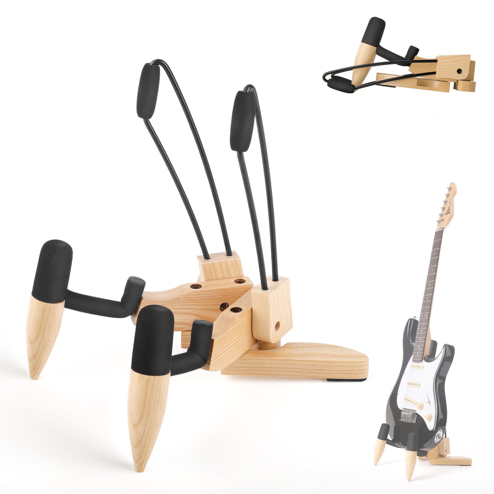 DIDA Electric Guitar Floor Stand, Bass Guitar Stand, Folding Wooden Floor Stand, Portable Guitar Stand with Non-Slip Rubber and Padded Foam