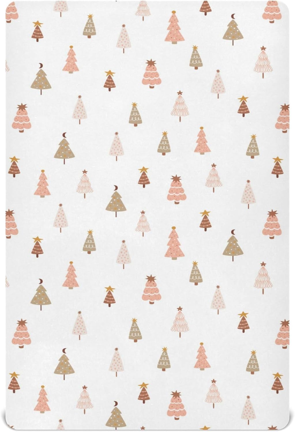 Pfrewn Christmas Crib Sheets for Boys Girls Pastel Christmas Tree Pink Forest Fitted Crib Sheet for Mini Crib Mattress Stretch Soft Winter Pattern Toddler Baby Playard Sheet,39x27IN