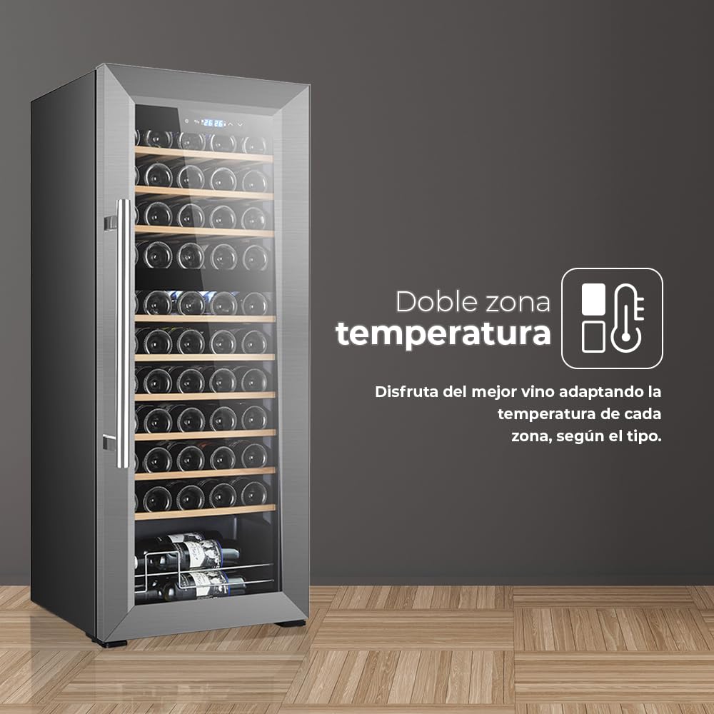 SVAN Cave à vin 55 Bouteilles Noir, SVN5500D. Cyclica, 45 dB Niveau Sonore, Double Zone de Température, Écran Digital LED, Lumière Intérieure LED, Porte en Verre, Porte Sens Unique, Classe G