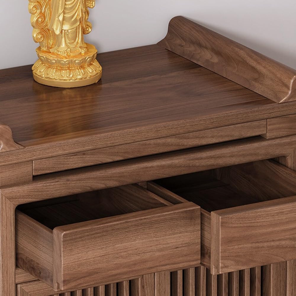 Mesa de Altar China Mesa de Altar Dos Niveles Madera Maciza | Soporte de exhibición tradicional(Bruin,Grande)