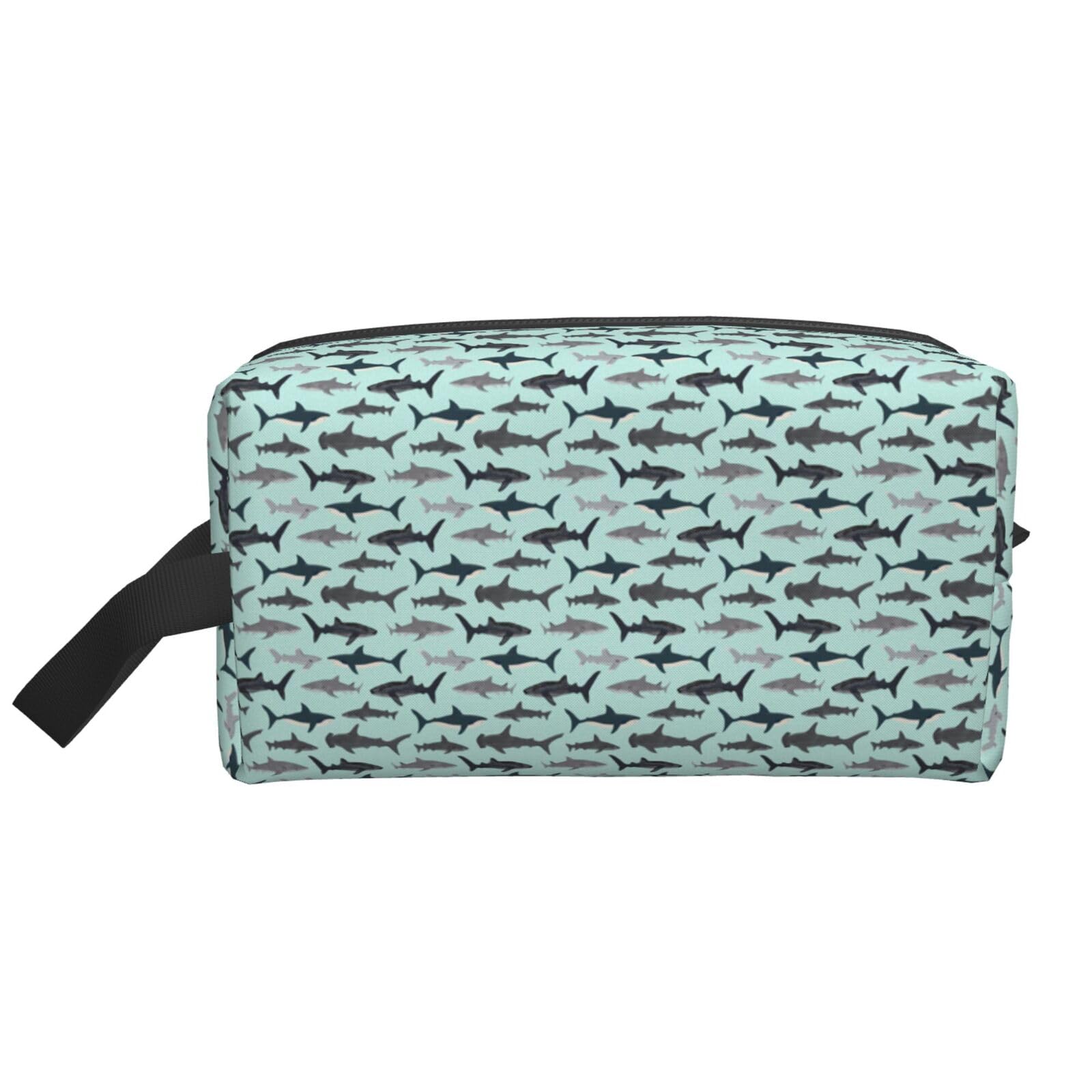 Ercgad Unisex White Shark Print Large Capacity Travel Toiletry Bag Cosmetic Pouch Daily Storage Makeup Case