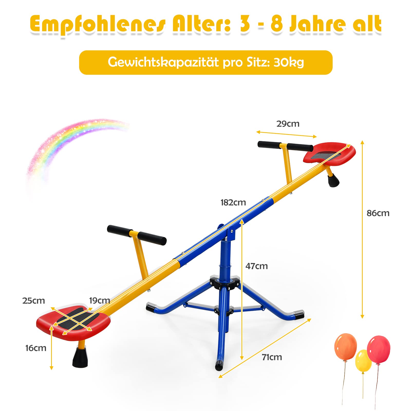DREAMADE Wippe Kinder Outdoor 360° drehbar mit rutschfesten Griffen, Gartenwippe Schaukelwippe Karusselwippe für Drinnen und Draußen, für Kinder von 3-8 Jahren