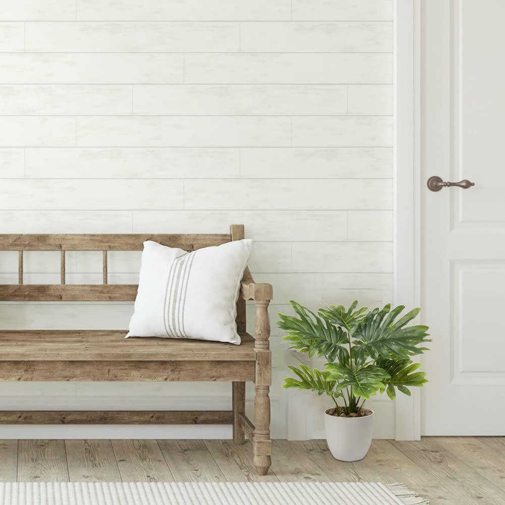 Planta Monstera artificial de 18 pulgadas de alto para decoración del hogar, vegetación sintética en maceta interior en maceta blanca para decoración de baño y cocina 7