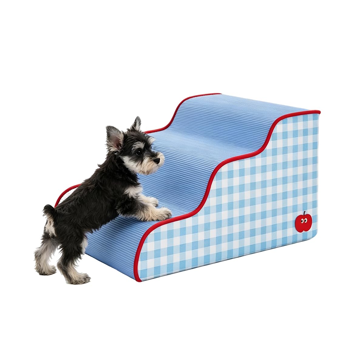 Curved Dog Steps for Bed, 2/3-Step Dog Ramp for Sofa/Window/Car, Non-Slip Small Cat Steps Pet Stairs with Detachable Cover, Puppy Gentle Slope Sponge Ladder (Blue-3 Steps)