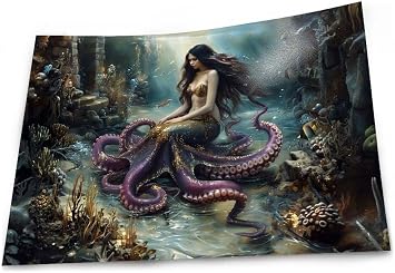 Octopus Mermaid Fine Art Print - Cecaelia Sea Siren Poster, Unframed Fantasy Gothic Decor, Ocean Folklore Oddity Picture 8in x 10in
