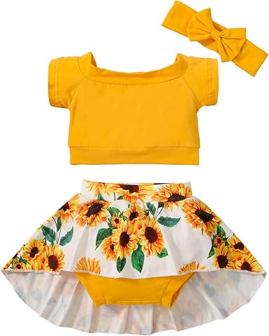Amazon.com: Conjunto de ropa de verano de manga corta para niña, camiseta  corta, pantalones cortos, falda, diadema : Ropa, Zapatos y Joyería
