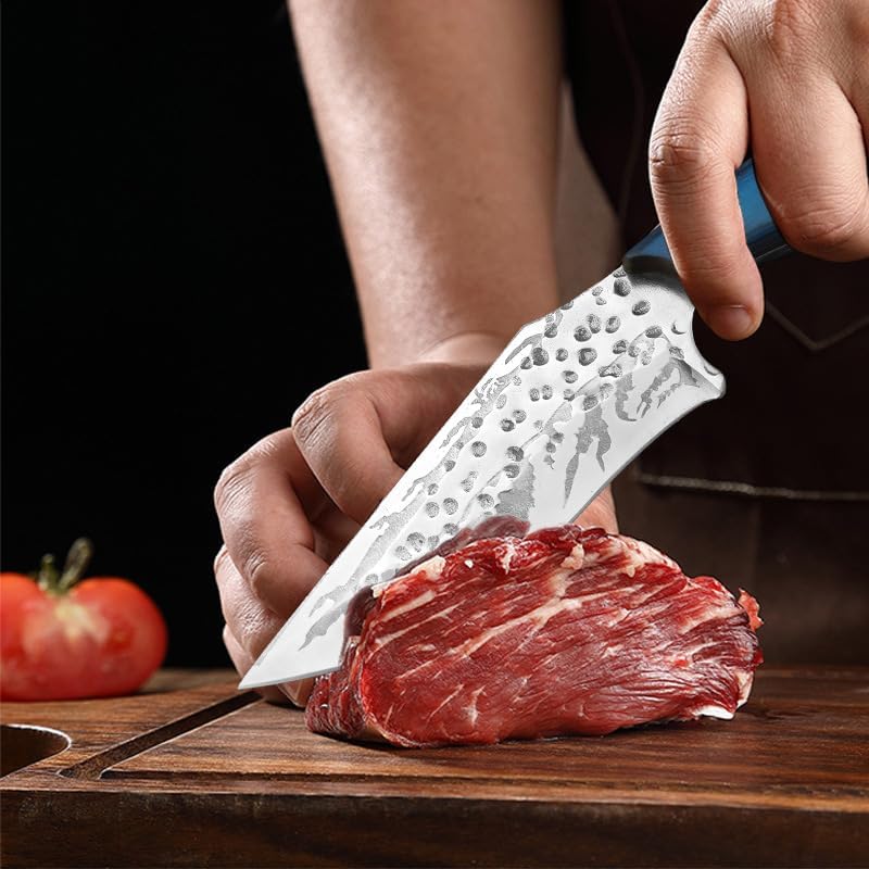 MAYIT Meat Cleaver Knife, Forged Boning Knife Kitchen Cleaver Barbecue Meat Cutting Fishing Knife Paring Cooking Utility Knife With Sheath, MAYiT5475