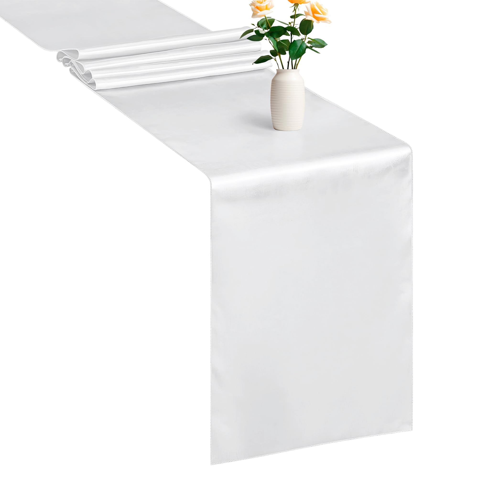WedDecor Table Runner 11x108 inch Satin Table Runner Wrinkle-Free Drapes Elegant Dining Table Wedding Decorations Tabletop Decor Party Table Runners for Christmas Decorations, White, 10pcs — image 1