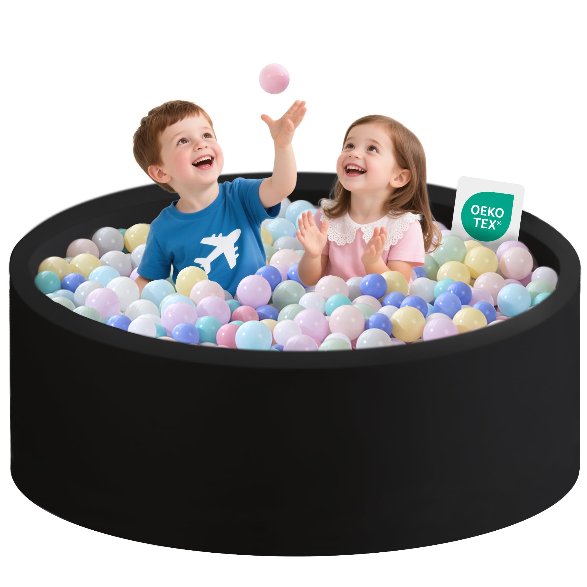 Zedachica Ball Pit for Toddlers 1-3 Memory Foam Ball Pits 47.24''x15.75'' Baby Ball Pit Indoor and Outdoor Game Round Play Ball Pool For Children for Girls and Boys (Black, NO Balls)