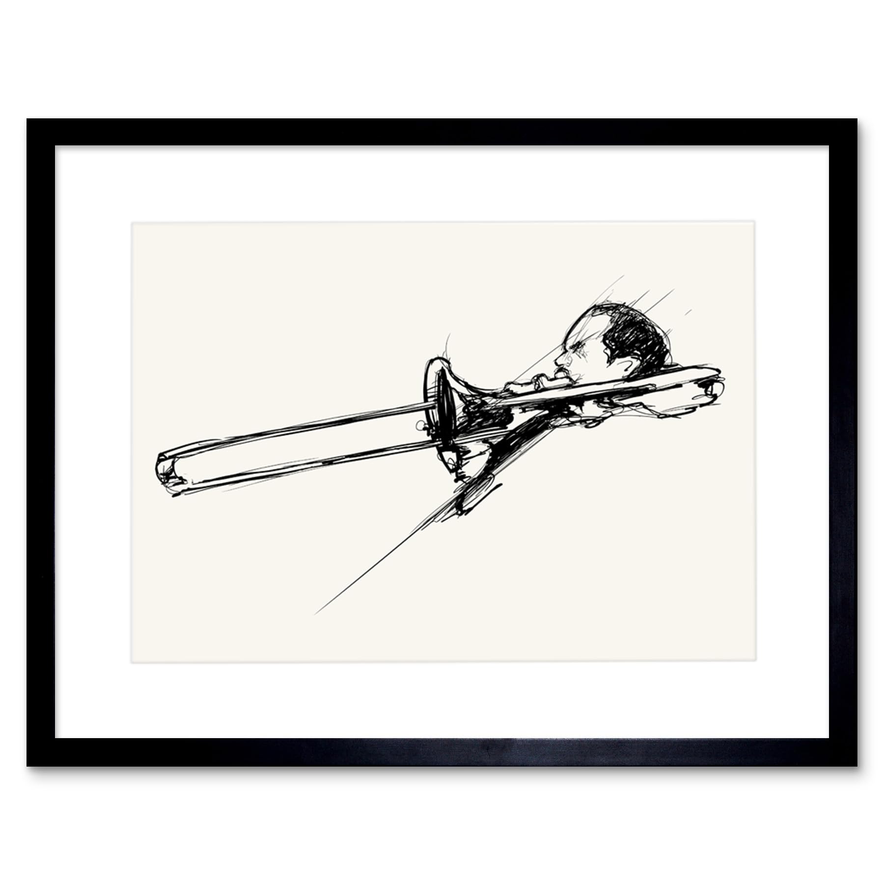 Wee Blue Coo Musician Trombone Player Art Print Framed Poster Wall Decor 12x16 inch