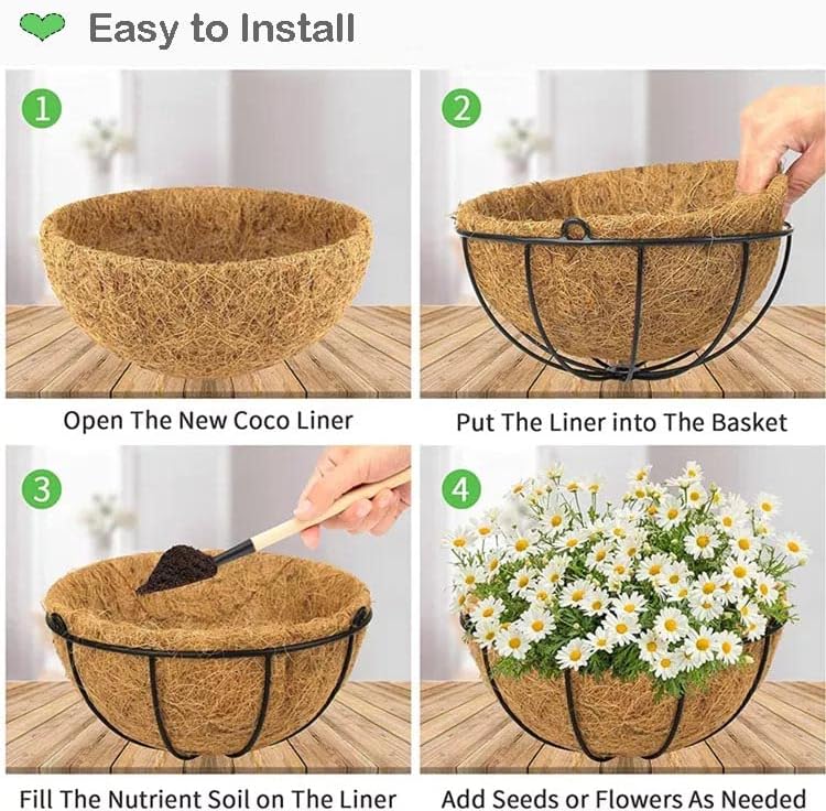 PACDONA 2 Pack Hanging Pots for Plants with Coco Coir Liner 8'' Round Wire Hanging Planter Holder with Chain Decor Porch Garden Flower Pot Indoor Outdoor Watering Hanging Basket for Plants