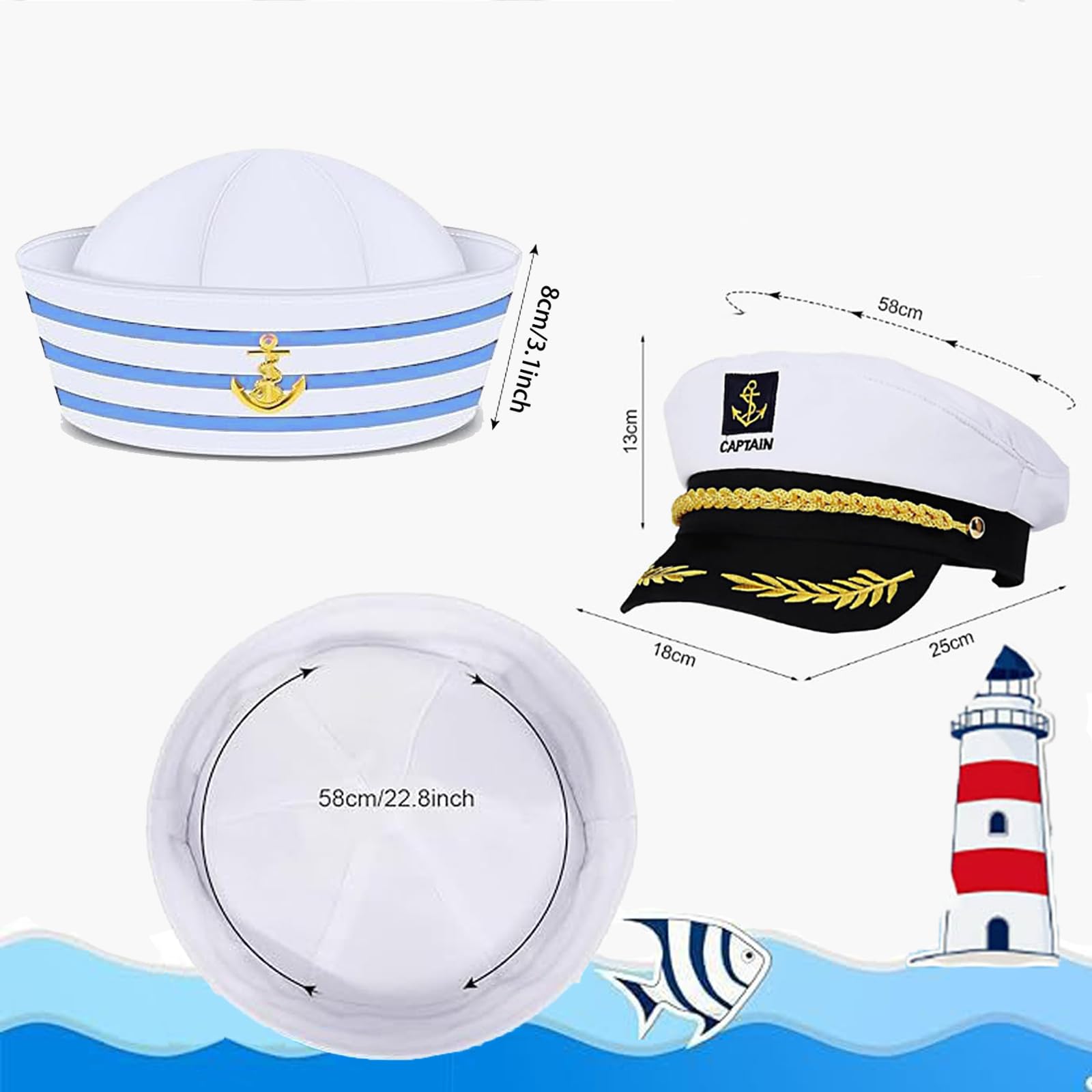 Captain Costume Set, Sailor Hat Scarf Captain Hat and Sunglasses Navy Costume Sailor Costume Accessories Men Women Captains Dressing up Party