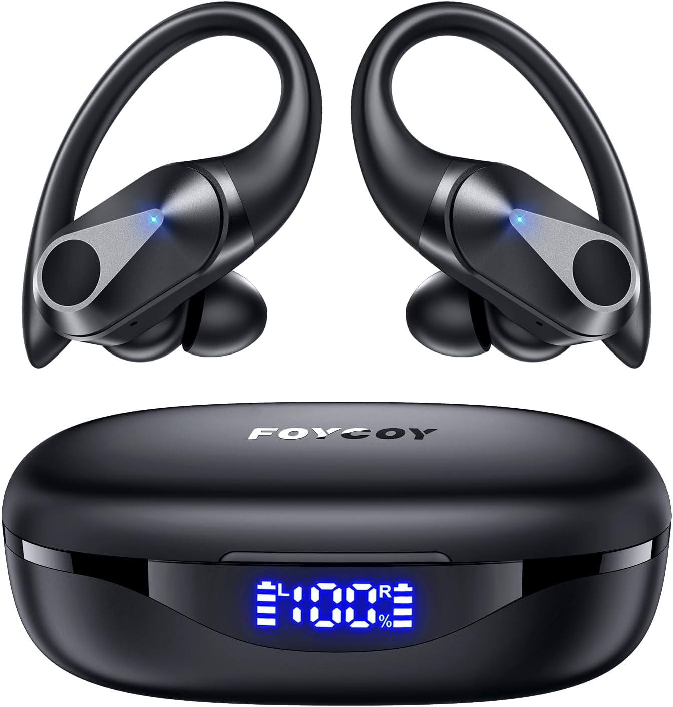 FOYCOY Wireless Earbuds Bluetooth Headphones 90Hrs Playtime Ear Buds IPX7 Waterproof Sports Earphones Wireless Charging Case Over-Ear Earhooks Headest