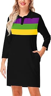 Remimi Womens Mardi Gras Striped Dresses St. Patricks Day 3/4 Sleeve Dress