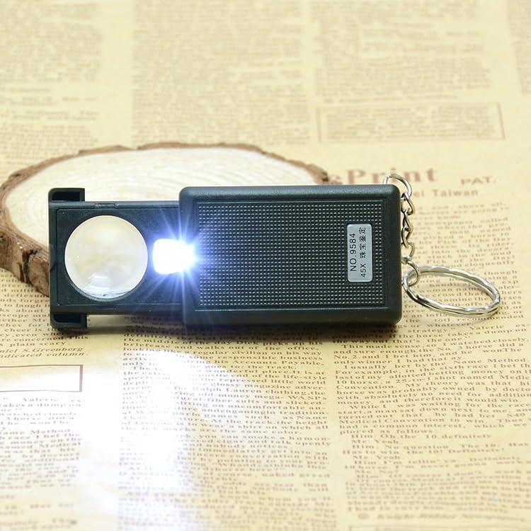 45X Pocket Jewelry Magnifying Glass with Led Light Portable Slide-Out Illuminated Magnifier Loupe