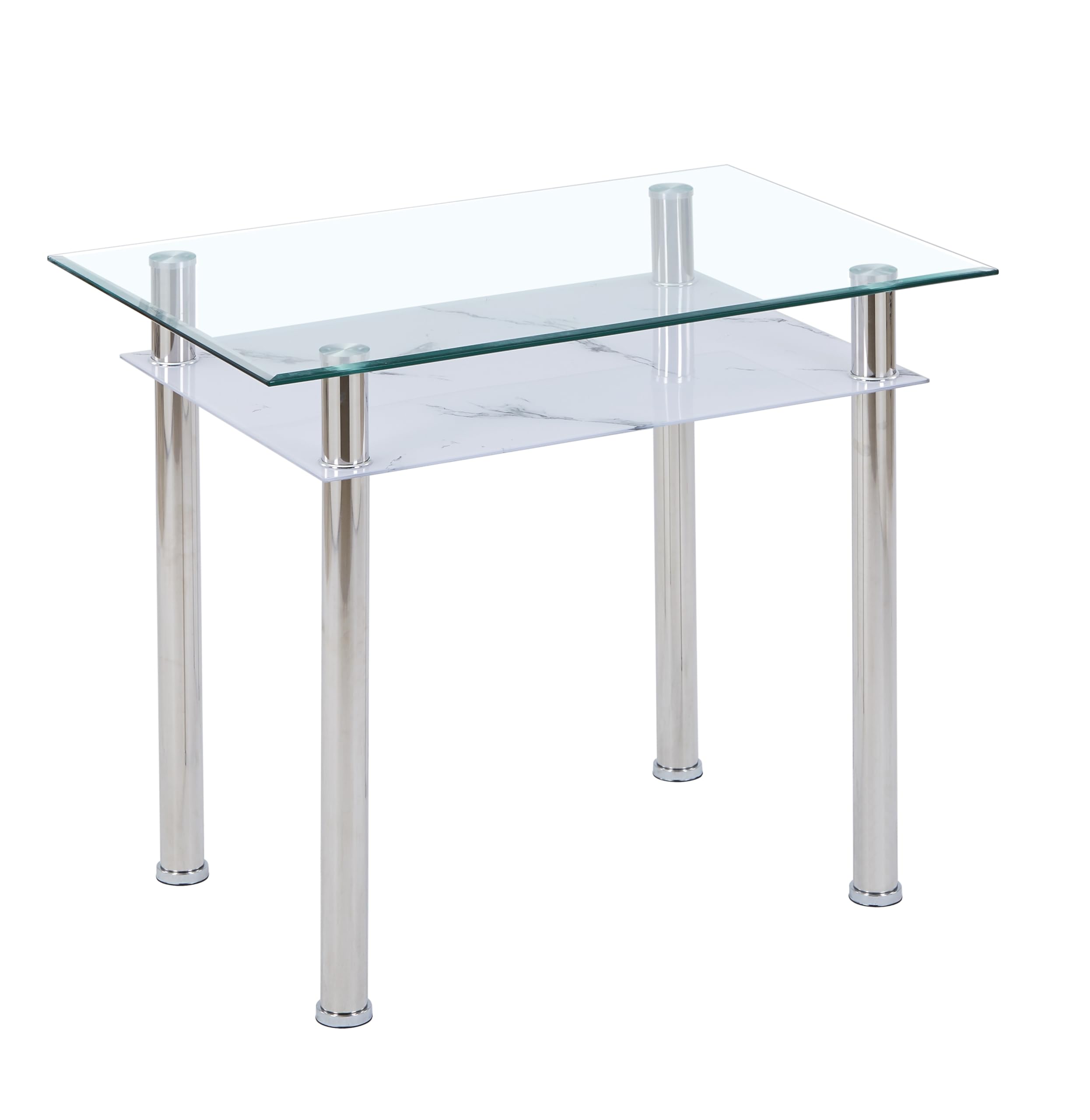 Euro Tische HOOZ Esstisch Glas mit 6mm Sicherheitsglas & Facettenschliff - Glastisch als Esszimmertisch/Küchentisch (90x60x75cm, Marmor weiß)