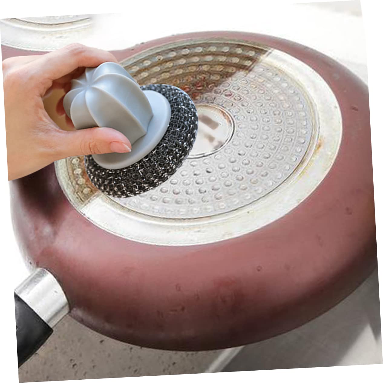 GRIRIW Non-slip Kitchen Cleaning Brush Set 2pcs Wire Ball Brush Lightweight for Cookware Kitchenware Random