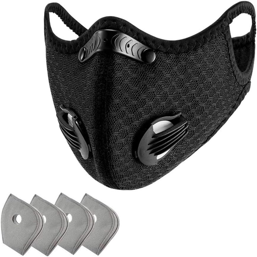 Protective Covers with 4 Filter Sheet,Washable Reusable Protection Cover with 2 Breathing Valve-Black (1 Pack)