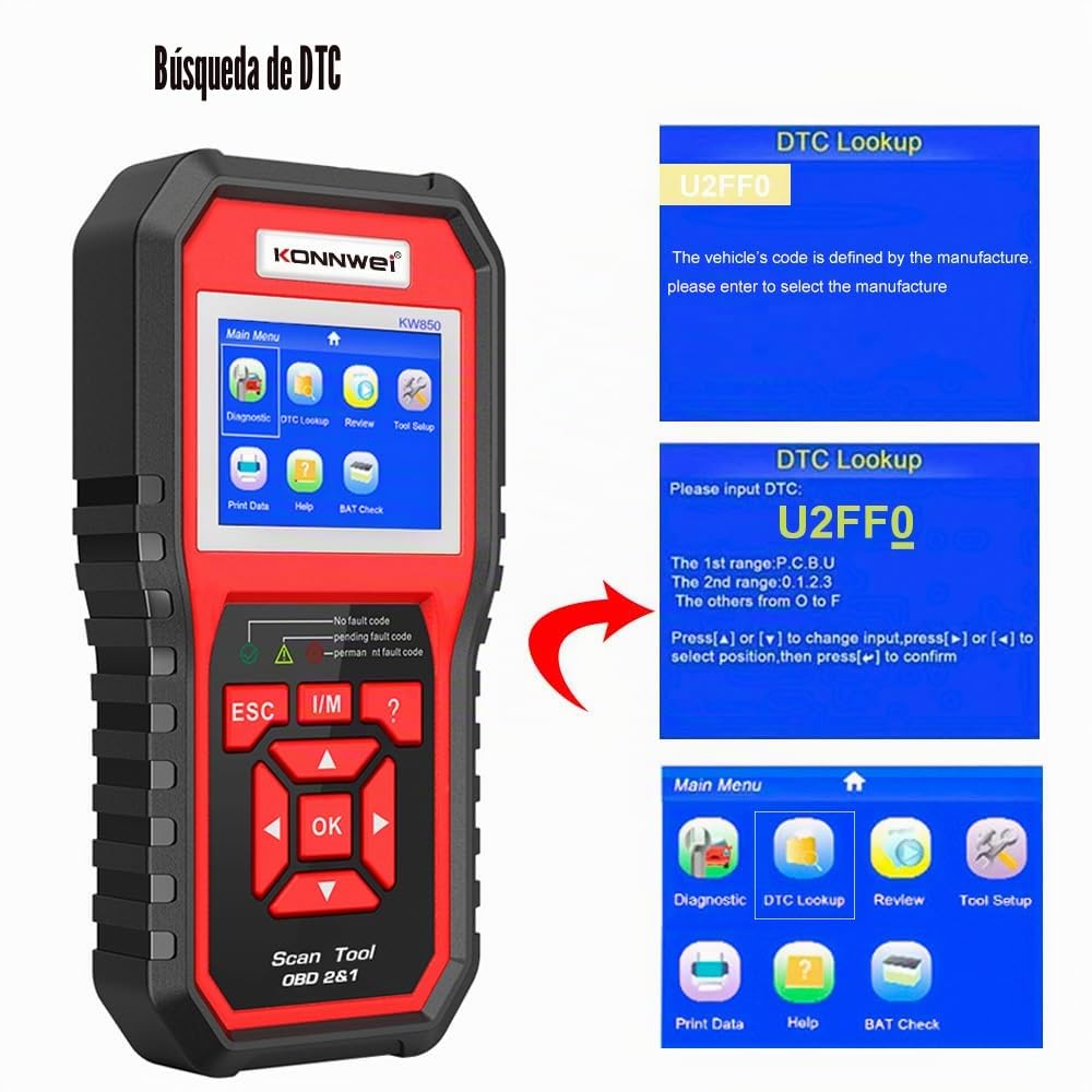 KONNWEI KW850 OBD2 Diagnosis Coche, Maquina Diagnosis Coche Multimarca 10 Funciones,con Todas Las Funciones OBD2,para vehículos Fabricados a Partir del año 2000,actualización Gratuita de por Vida