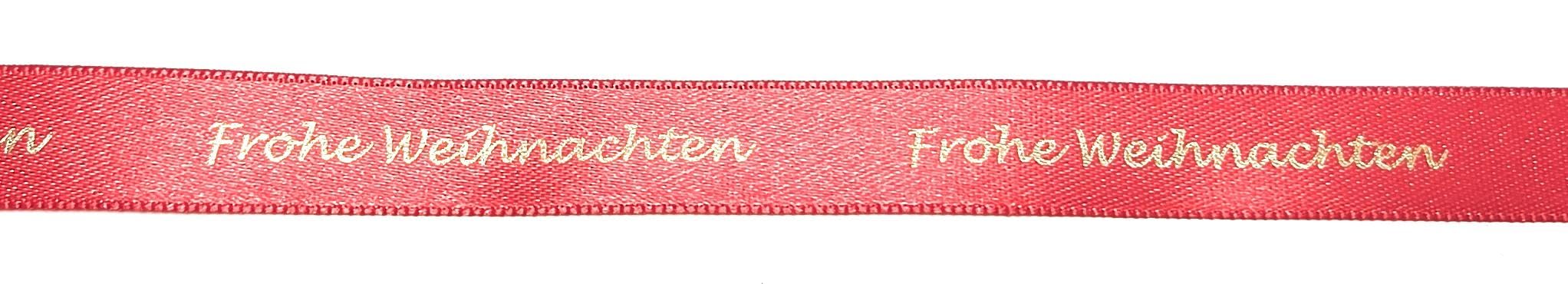 10 Rollen Schleifenband á 25m x 15mm Frohe Weihnachten Rot - Gold Satinband Dekoband Weihnachtsband