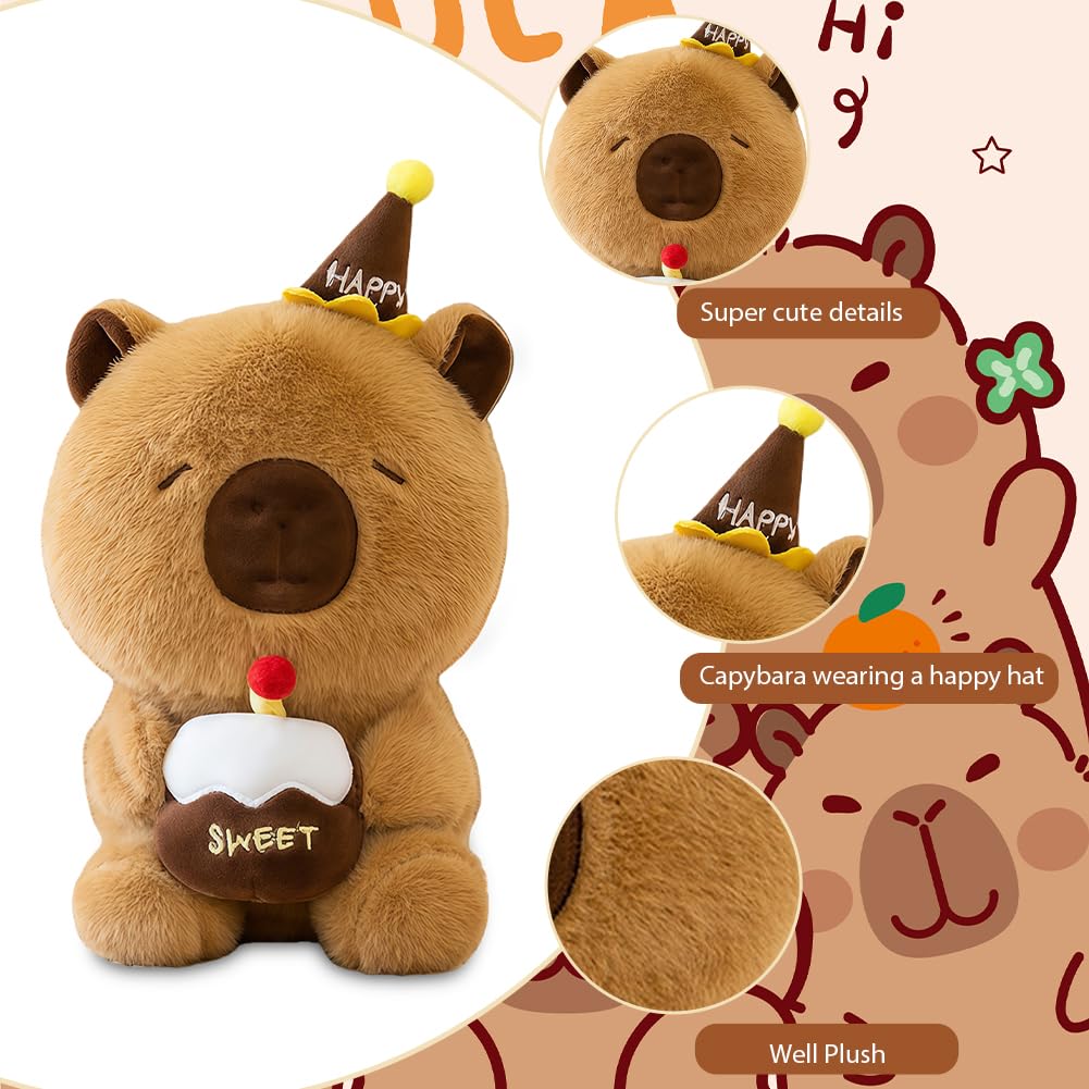 EduPlayte Capybara Plush Toy, 25cm Cute Animal Capybara Teddy Toy with Sweet Cake - Image 3