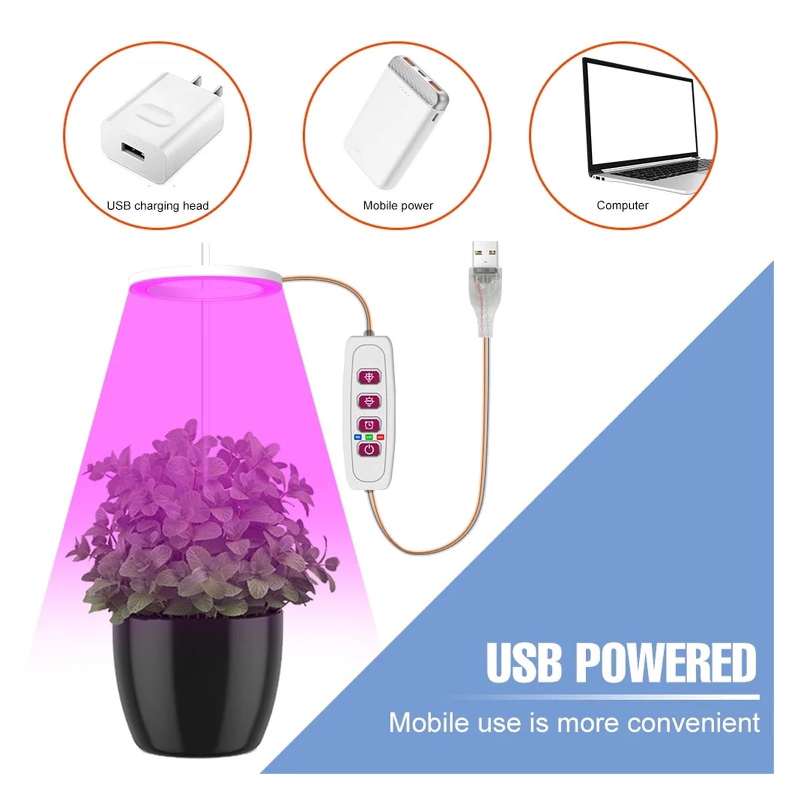 Lampada per Piante, LED Phytolamp Indoor Grow Lights Lampada for Piante a Spettro Completo for la Coltivazione di Semi di Fiori DC5V USB LED Luce di Crescita(Four Heads-RedBlue)