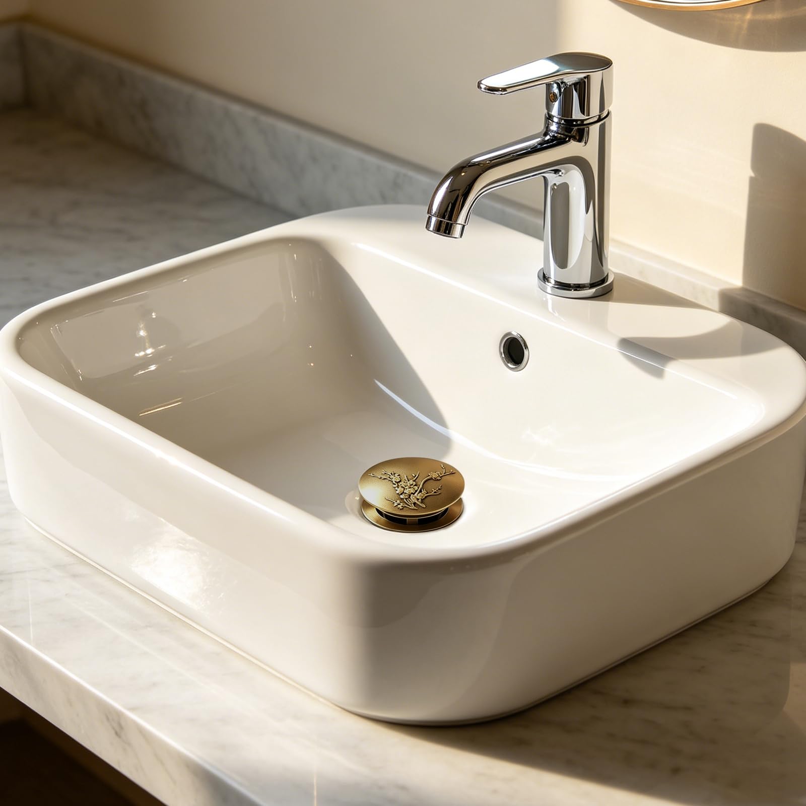 Tapón lavabo baño, tapón bidé, tapón lavabo cocina, latón, desagüe click clack, diámetro del tubo 3 cm, tapa de desagüe diámetro 6,5 cm, para bañeras de baño, cocina, lavabos, con agujeros