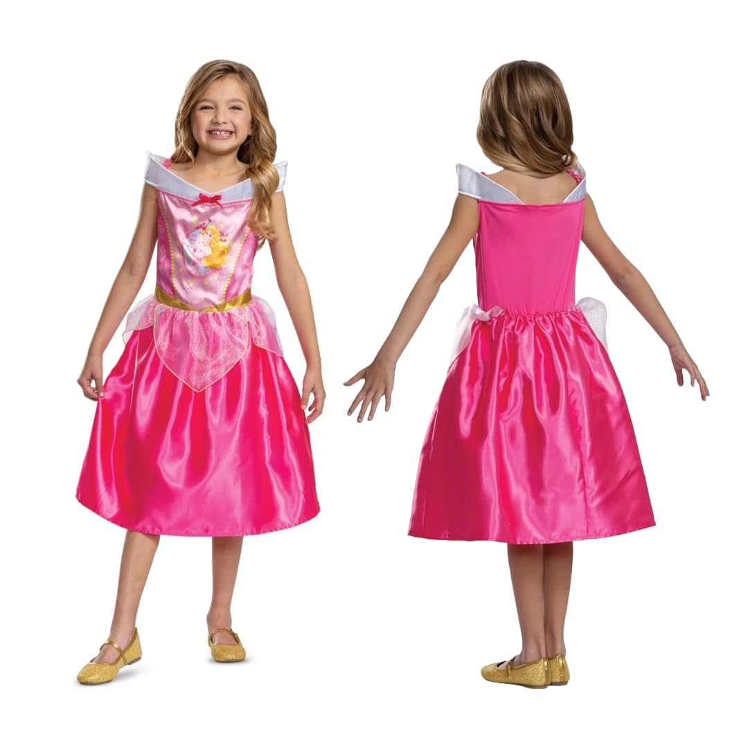 Disney Princess Aurora Dress Up for Girls, Officially Licensed Disney Sleeping Beauty Fancy Dress, White Sleeves and Mesh Detailing, Available in 3-4, 5-6, 7-8 years