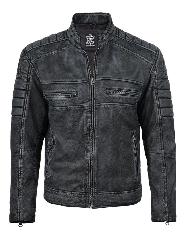 Image of Blingsoul Men's Leather Jacket - Real Lambskin Motorcycle Cafe Racer Biker Style Jacket