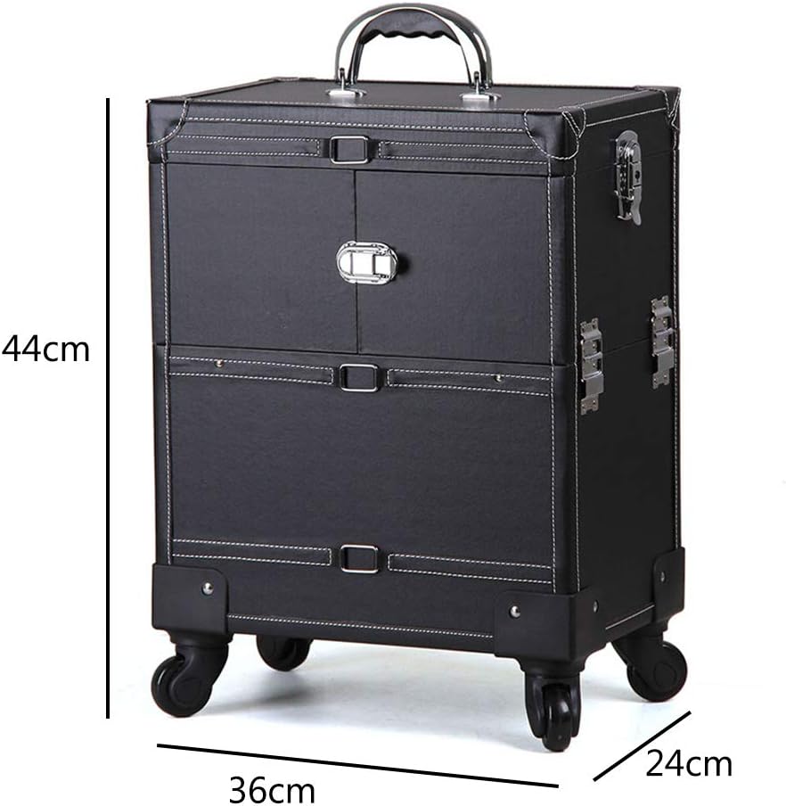 Large Makeup Vanity Case on Wheels with Mirror Professional High Capacity Cosmetics Box Trolley Case for Hairdressing Nail Makeup