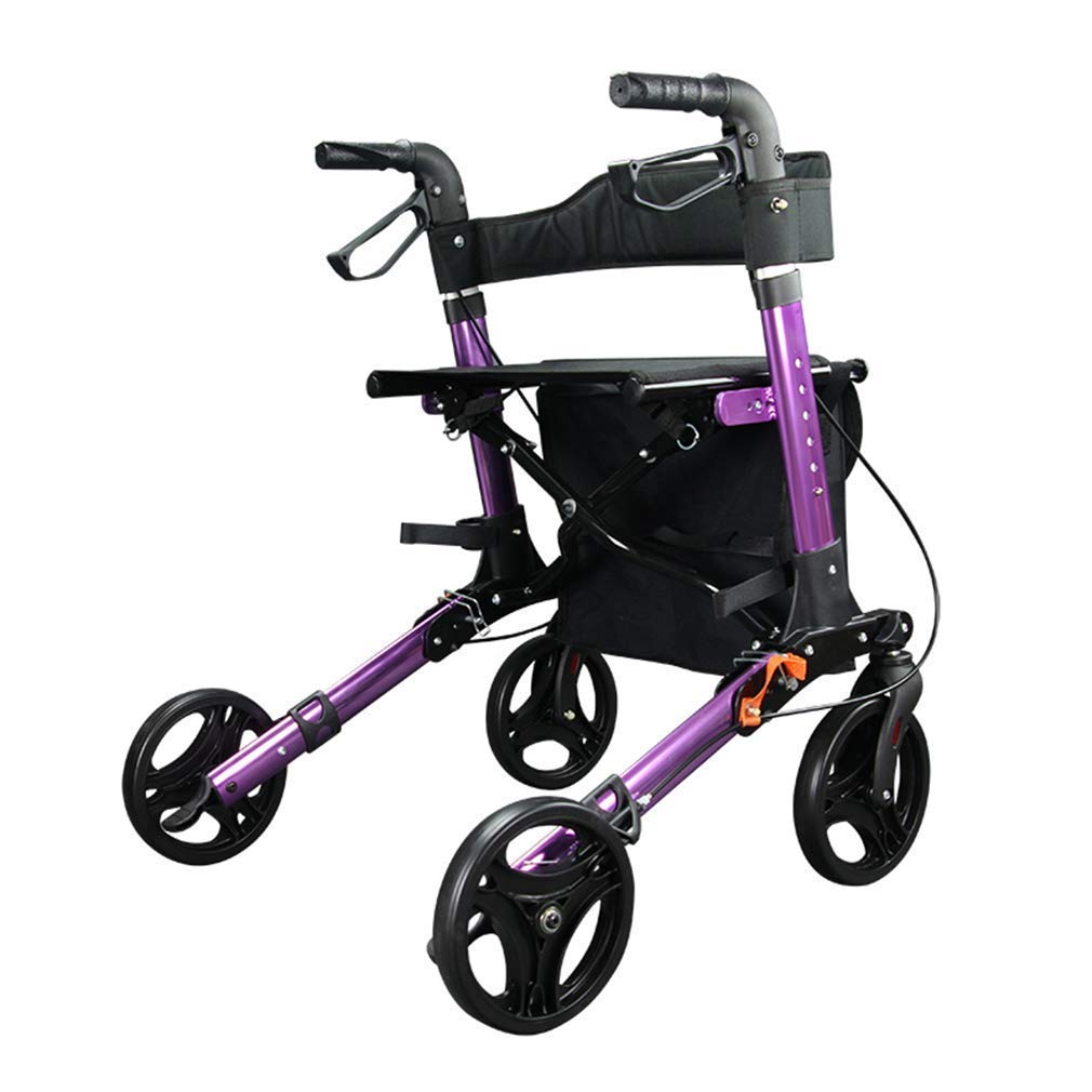Cesta para caminante para personas mayores, cesta para caminante para personas mayores con ruedas, plegable, andador para personas mayores con asiento, 4 ruedas, sistema de freno d