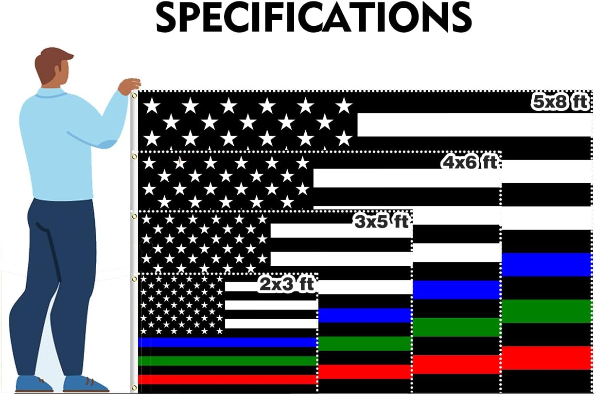 Double Sided Thin Blue Red Green Line Flag 3x5FT Police Military Firefighters Army Fireman USA Stripe Flag Fade Resistant Vivid Colors Polyester with 2 Brass Grommets For Indoor Outdoor
