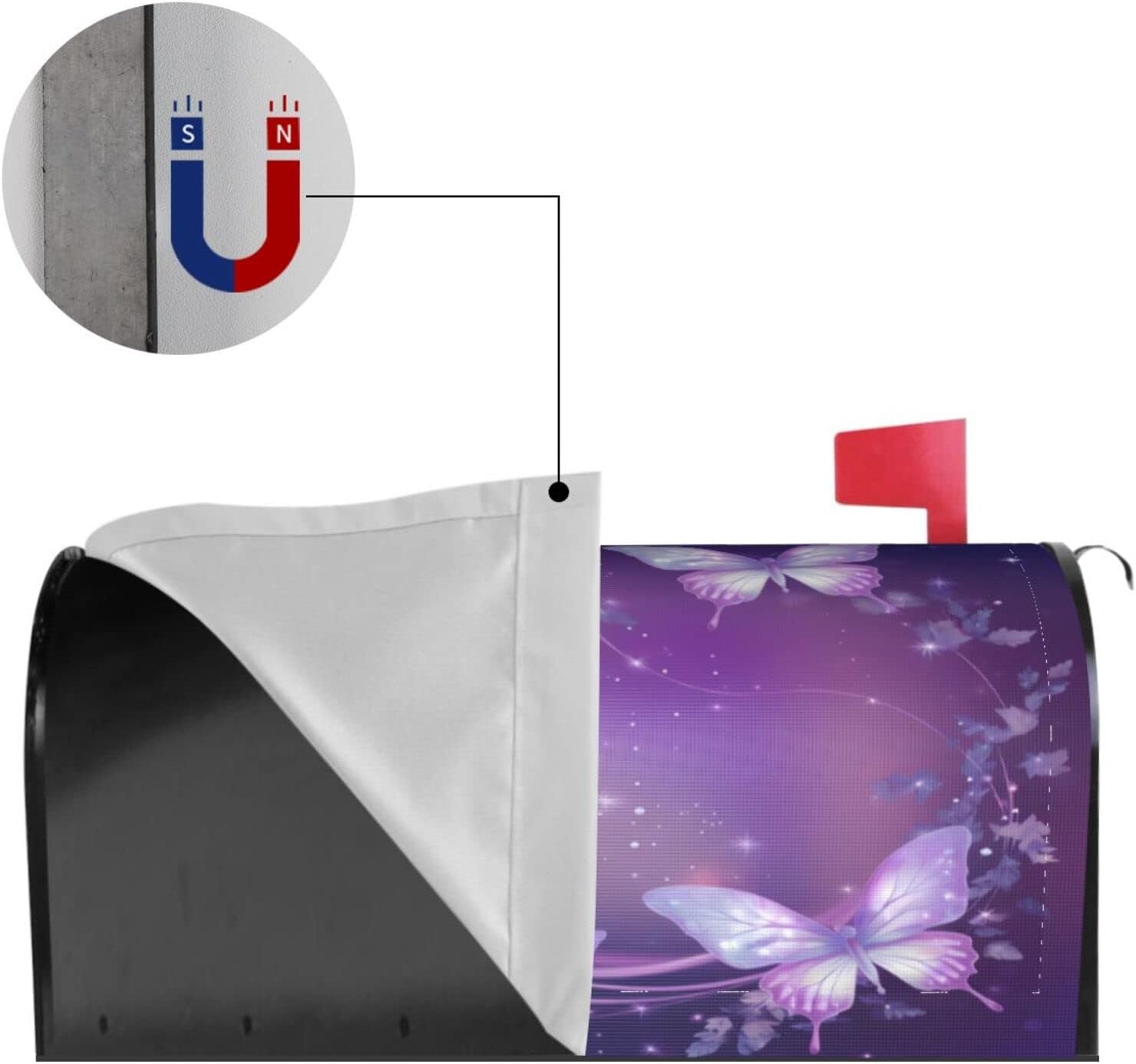 Purple Butterfly with Glowing Firework and Sparkle Star Mailbox Covers Magnetic Post Box Cover Wraps Standard Size 21x18 Inches for Garden Yard Decor