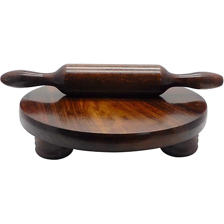 IndiaBigShop Handmade Wooden Round Roti Maker Rolling Board with Rolling Pin 27.94 cm