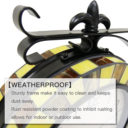 Miniatura 5 de BESTIME 66297 Reloj de pared de doble cara con vidrieras. Esfera 10 pulgadas, silencioso, fácil de leer, estación retro, relojes colgantes antiguos