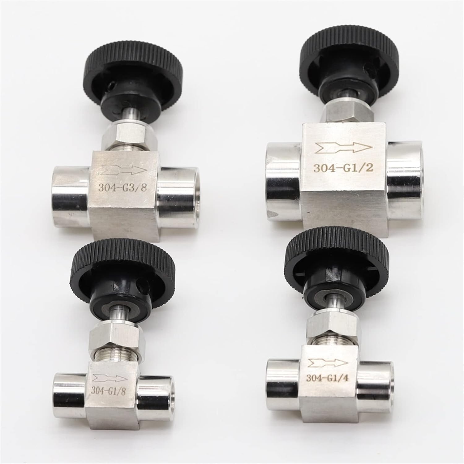 1/8 Quot; 1/4 Quot; 3/8 Quot; 1/2 Quot; BSP Equal Female Thread SS 304 Stainless Steel Flow Control Shut Off Needle Valve 1Pcs (Size : 1/4")