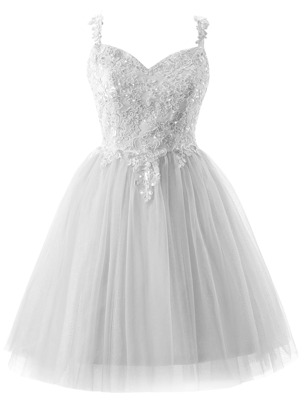 Fashionbride Women's Homecoming Dresses Short Spaghetti Straps Sparkly Lace Applique Short Prom Dresses 2024