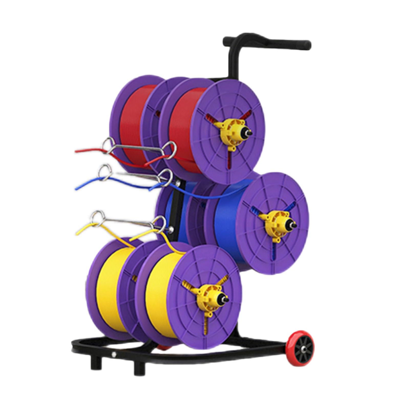 ZFUCMAYL 4/6/8 Reel Wire Spool Rack,Transportable Cable Caddy,Reel Holder/Dispenser with Wheels,Independent Bearing for Industrial and Retail Use(6 Reel)