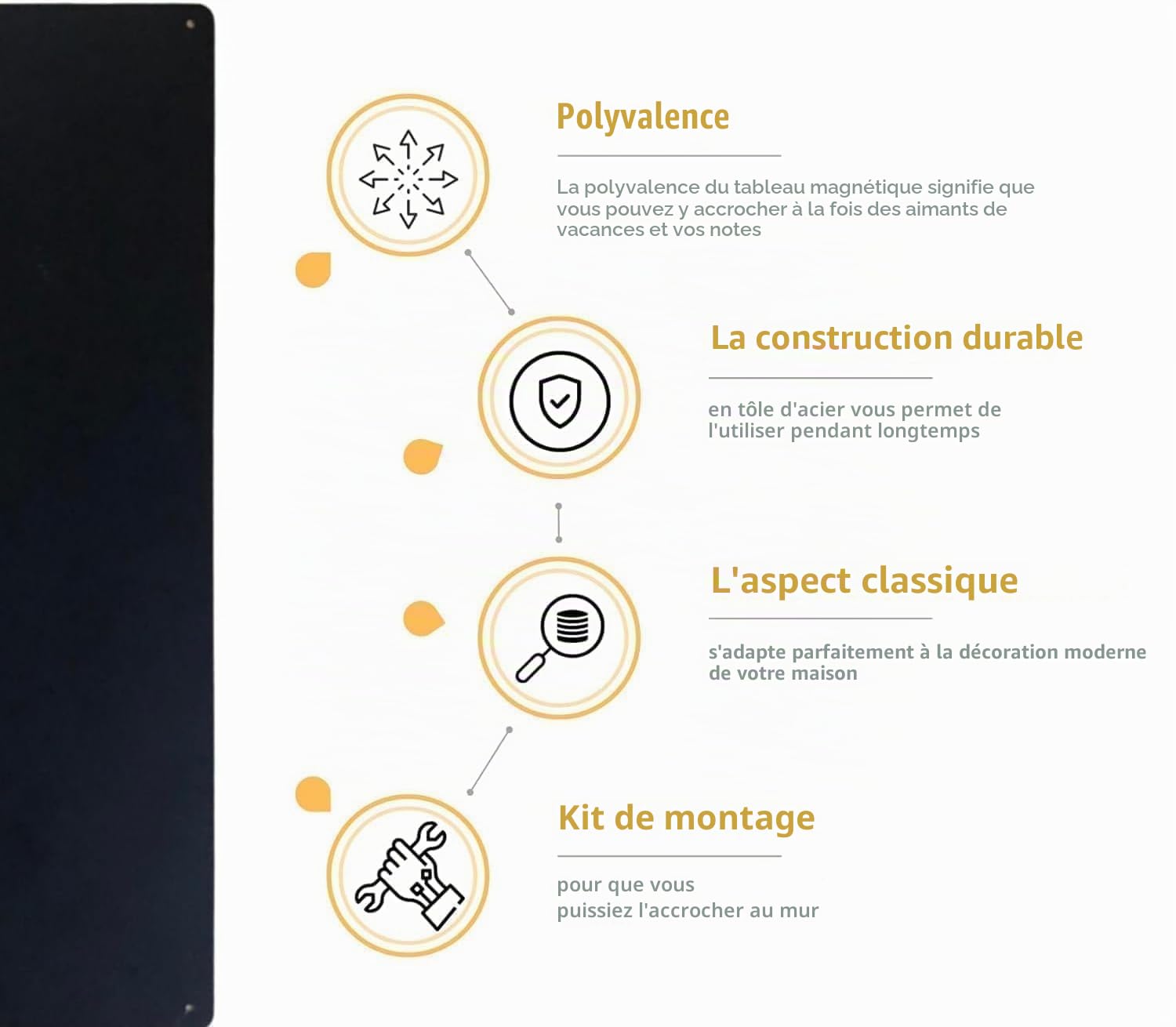 3 x Metal Tableau Magnétique Mural Blanc+Noir+Blanc 80x22 cm, Plaque Aimanté, Acier Inoxydable, Cuisine, Bureau, Chambre D'enfant, pour Lettres Magnétiques, Chiffres, Notes, Photos